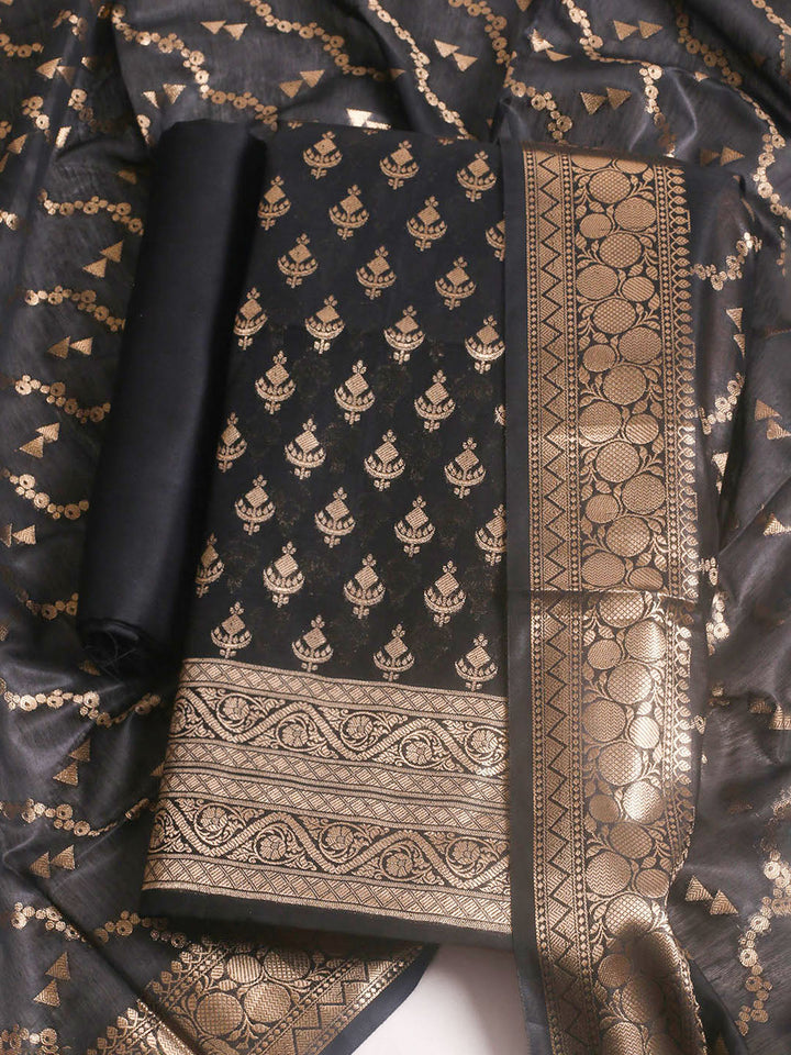 Woven Design Chanderi Unstitched Suit With Pant &amp; Dupatta