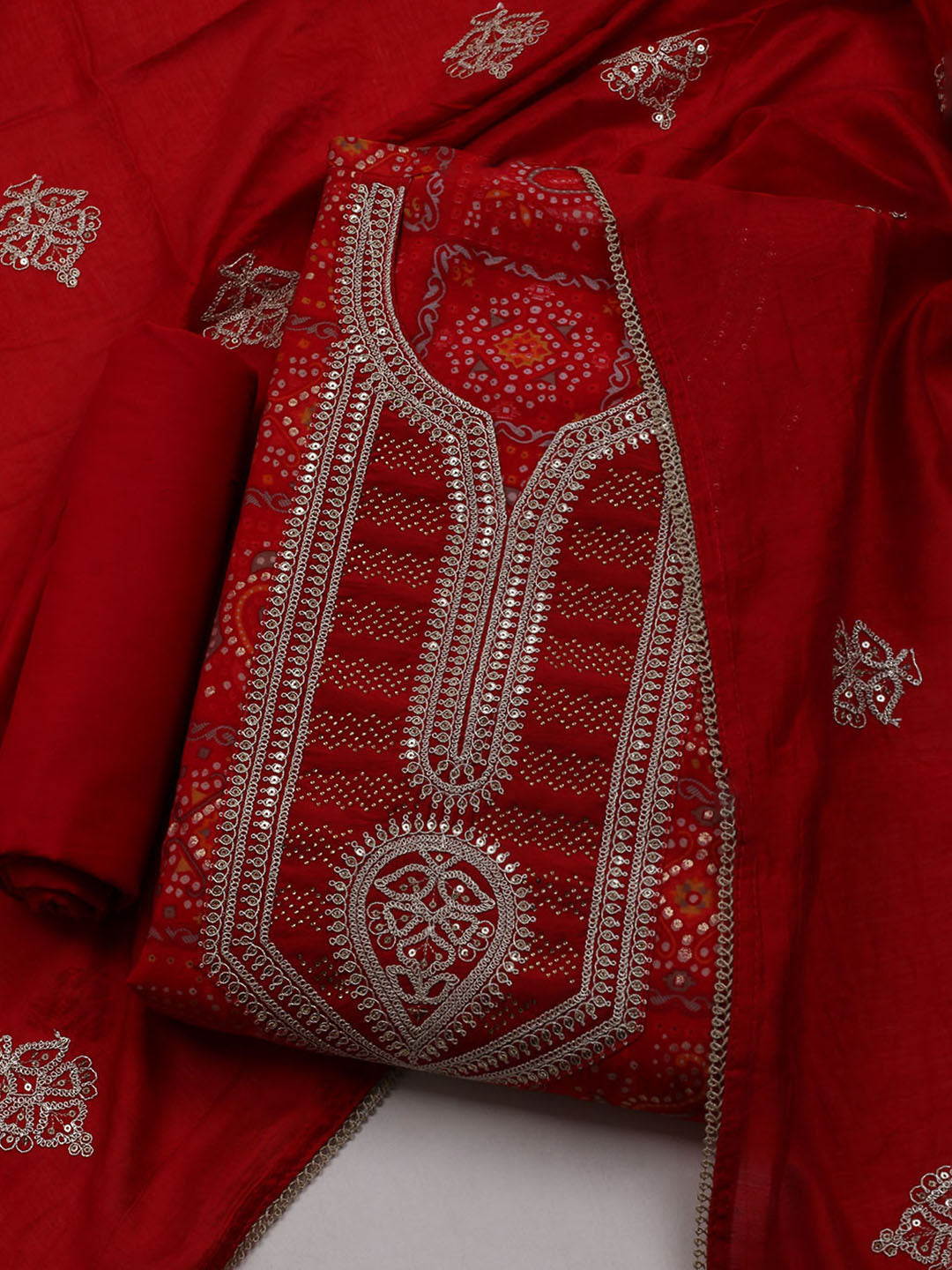 Neck Embroidered Muslin Unstitched Suit With Dupatta