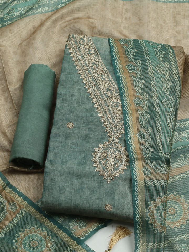 Embroidered Tissue Unstitched Kurta With Pant &amp; Dupatta