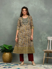 Yoke Embroidered Cotton Blend Kurta