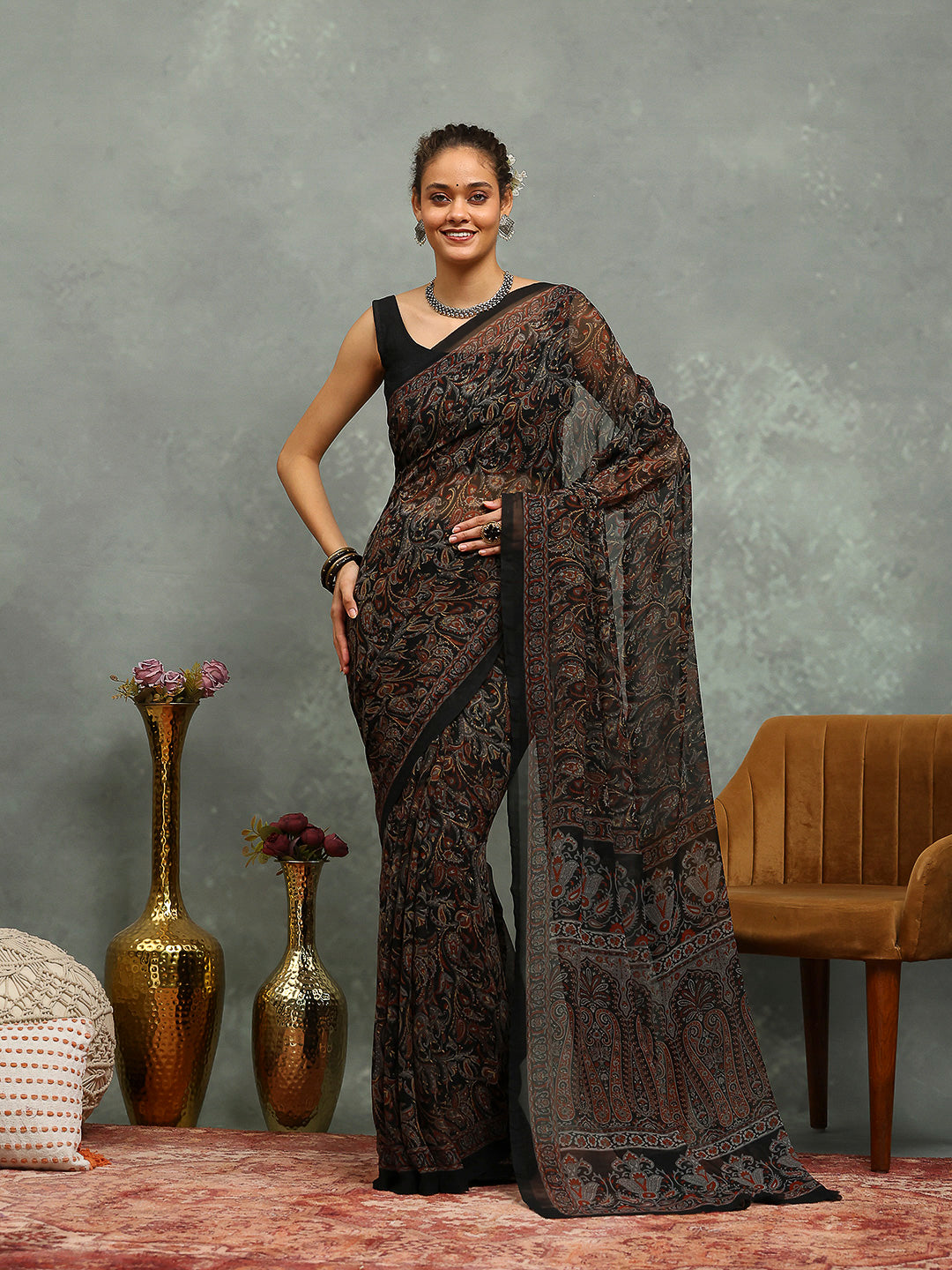Floral Printed Georgette Saree