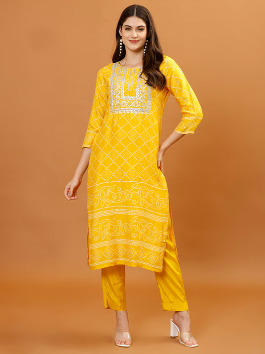 Gota Work Cotton Kurta With Pants & Dupatta