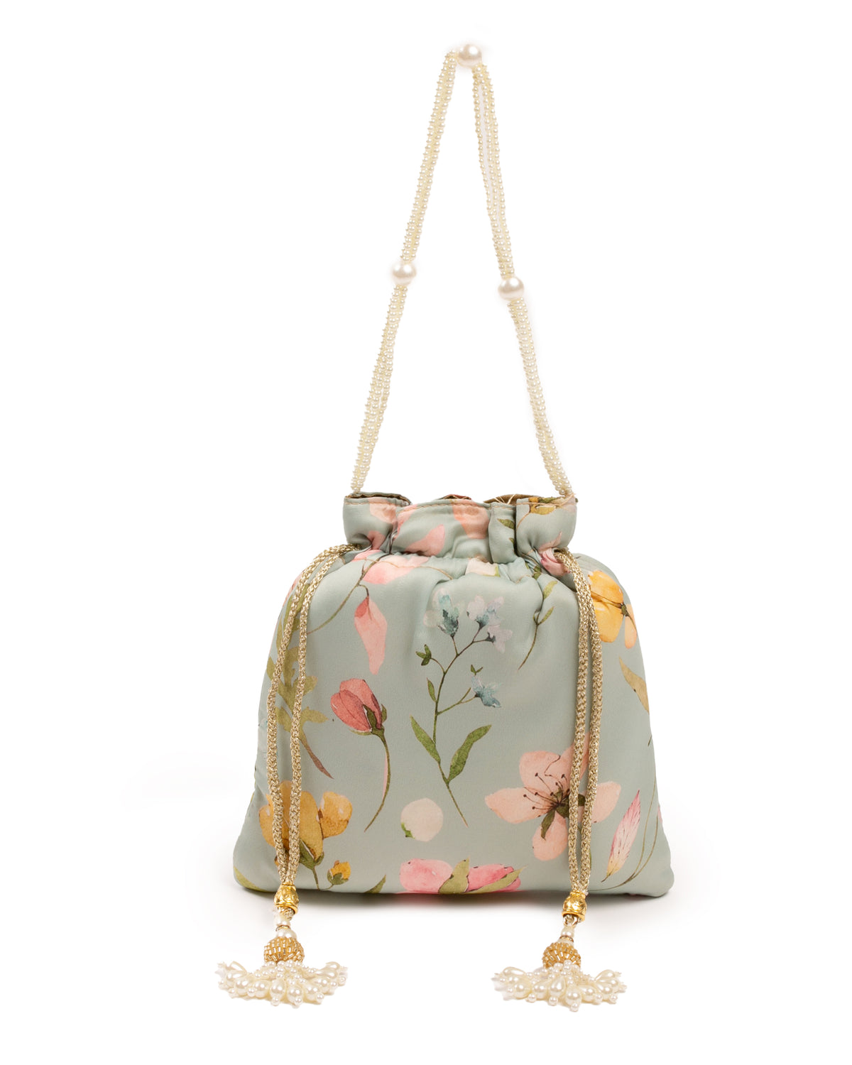 Floral Printed Sea Green Potli Bag