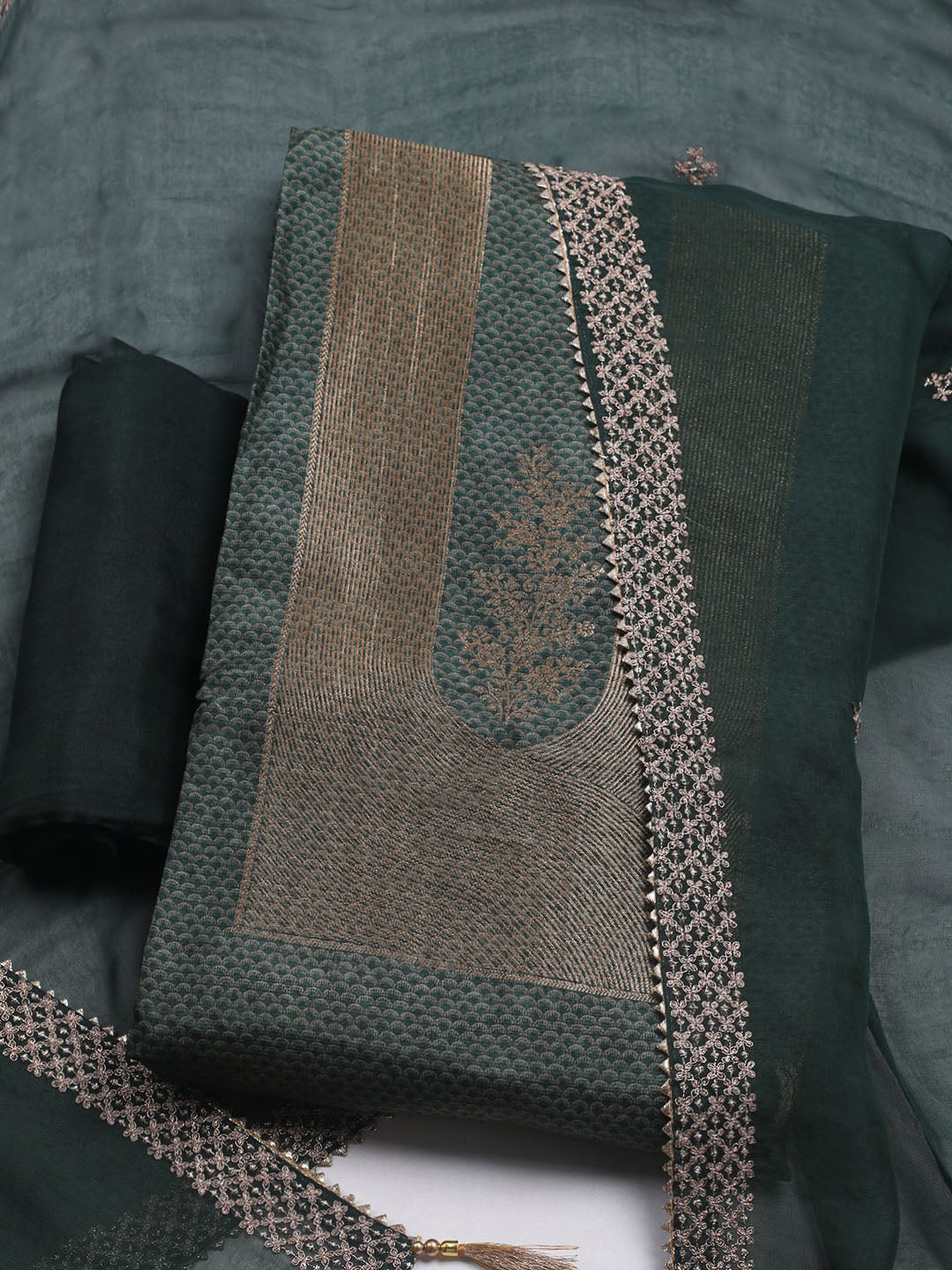 Embroidered Chanderi Unstitched Suit With Dupatta