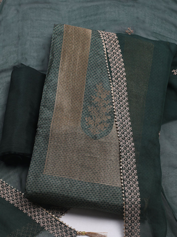 Embroidered Chanderi Unstitched Suit With Dupatta