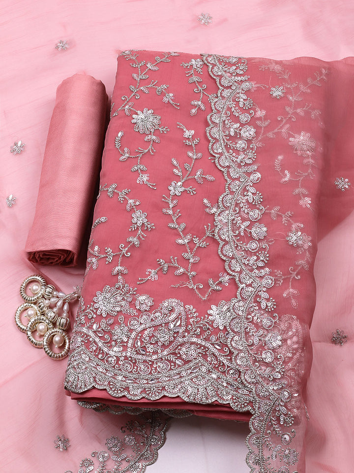 Embroidered Organza Unstitched Suit With Pant &amp; Dupatta