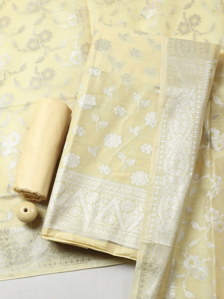 Woven Design Chanderi Unstitched Suit With Pant &amp; Dupatta