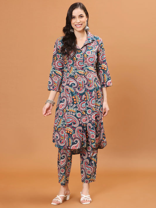 Floral Printed Cotton Kurta With Pants