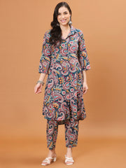 Floral Printed Cotton Kurta With Pants