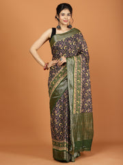 Floral Zari Border Printed Art Silk Woven Saree