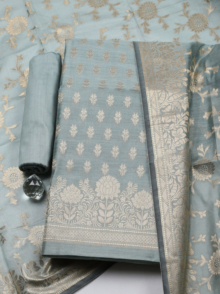Woven Design Chanderi Unstitched Suit With Pant &amp; Dupatta