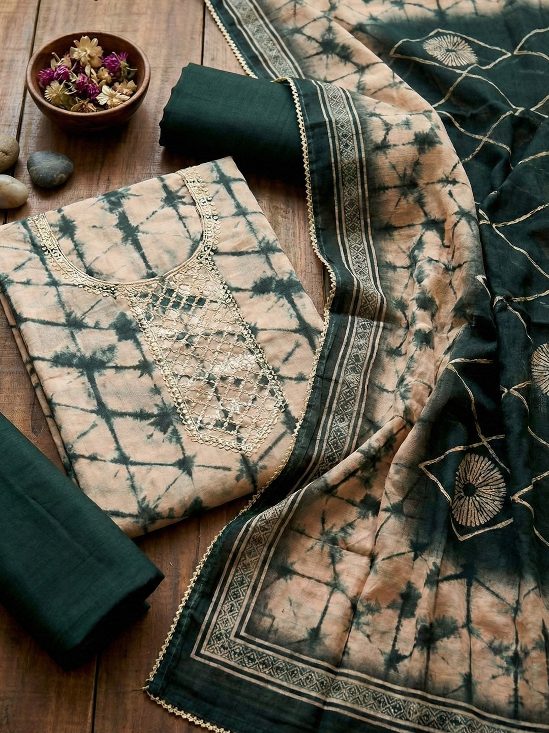 Embroidered Cotton Blend Unstitched Suit With Pant &amp; Dupatta