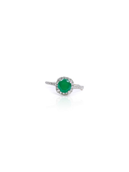 Emerald Stone Silver Adjustable Ring