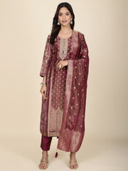 Neck Embroidery Tissue Kurta With Pants & Dupatta