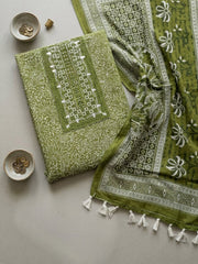 Embroidered Cotton Blend Unstitched Suit With Pant & Dupatta