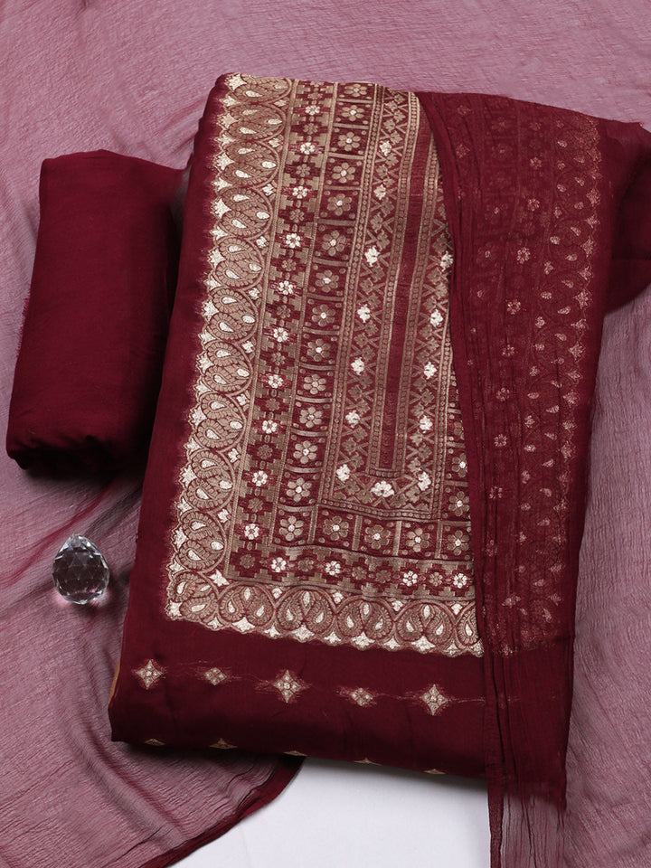 Woven Design Chanderi Unstitched Suit With Pant &amp; Dupatta