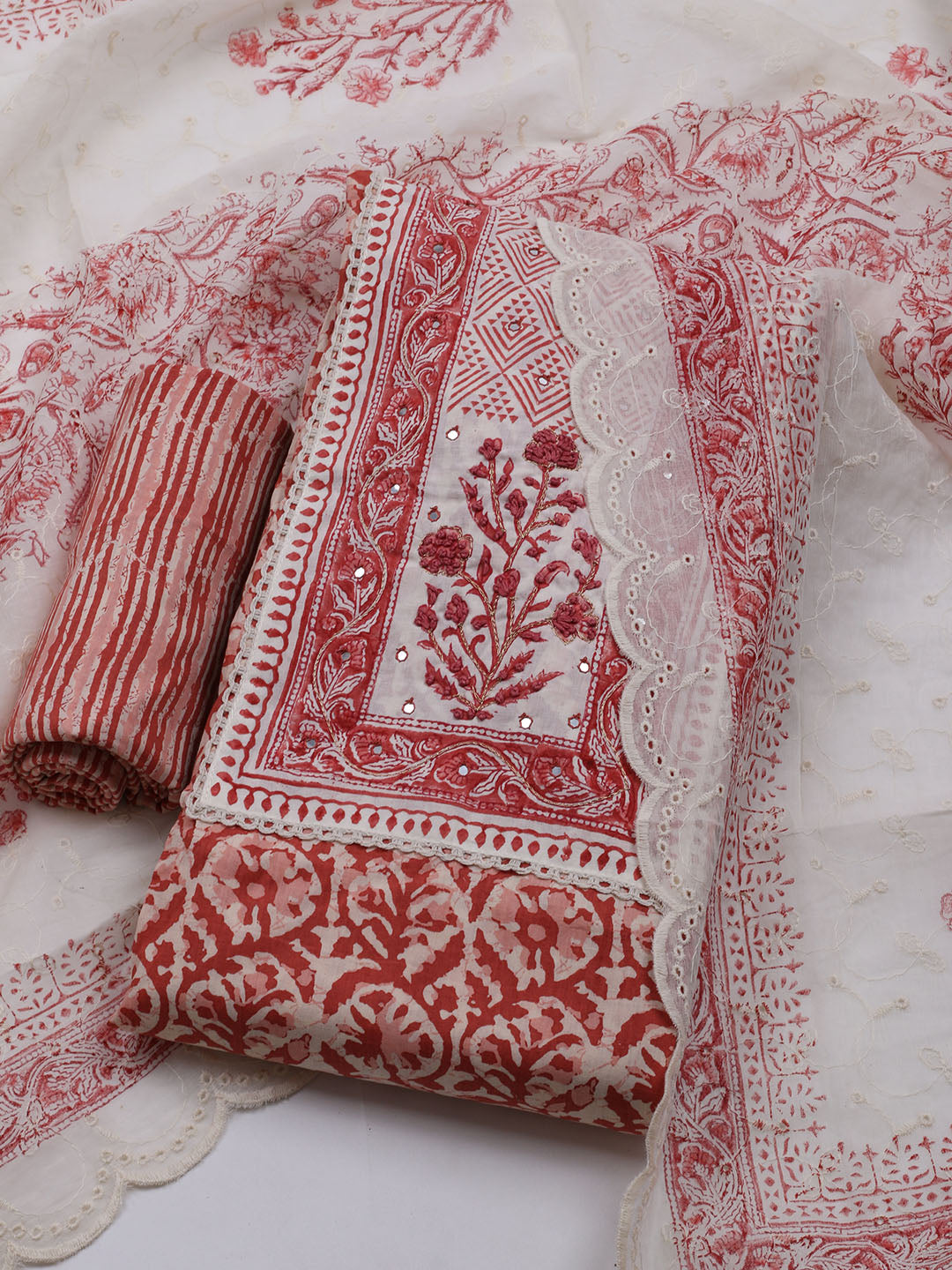 Printed Cotton Blend Unstitched Suit With Dupatta