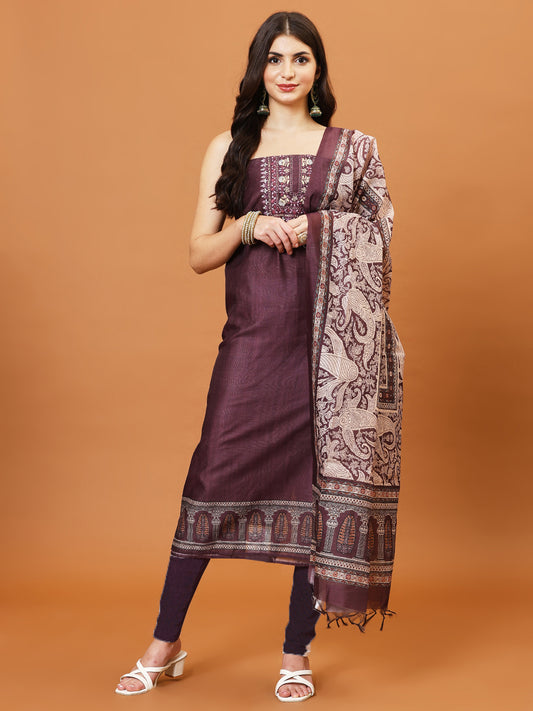 Kantha Work Chanderi Unstitched Suit With Dupatta