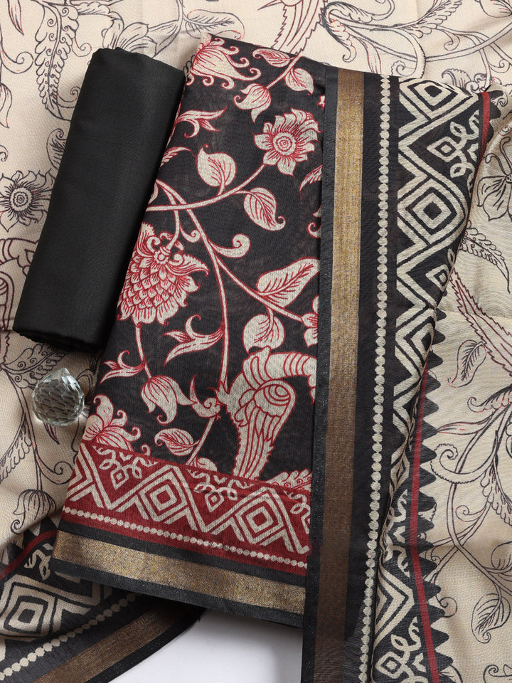 Printed, Cotton Blend Unstitched Suit With Pant &amp; Dupatta