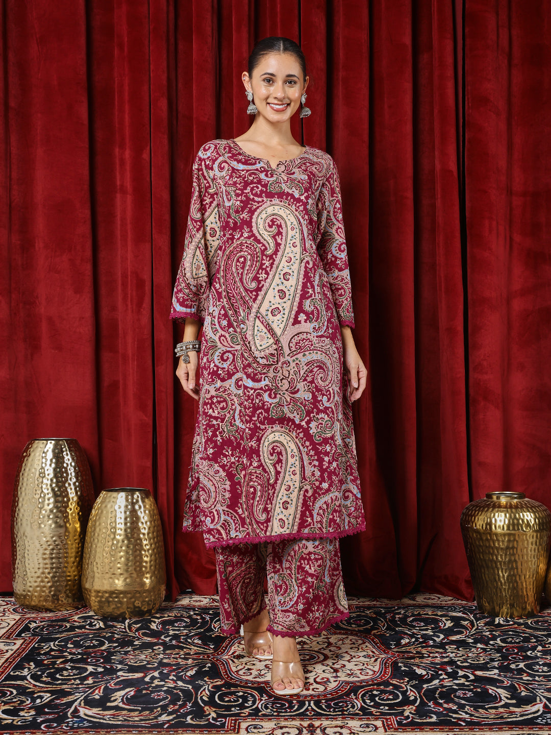 Printed Cotton Blend Kurta With Pants