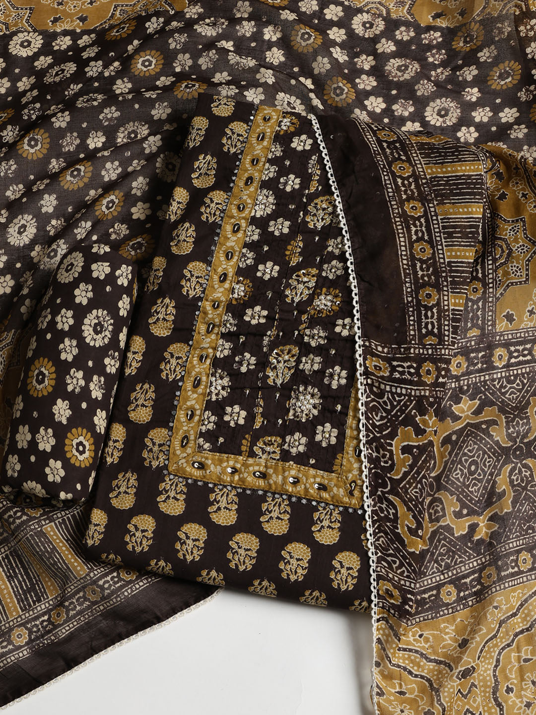 Printed Cotton Blend Unstitched Suit With Dupatta