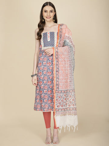 Schiffli Printed Cotton Unstitched Suit Piece With Dupatta