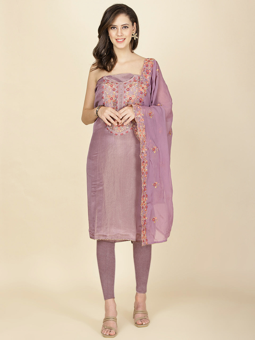 Neck Embroidery Tissue Unstitched Suit Piece With Dupatta