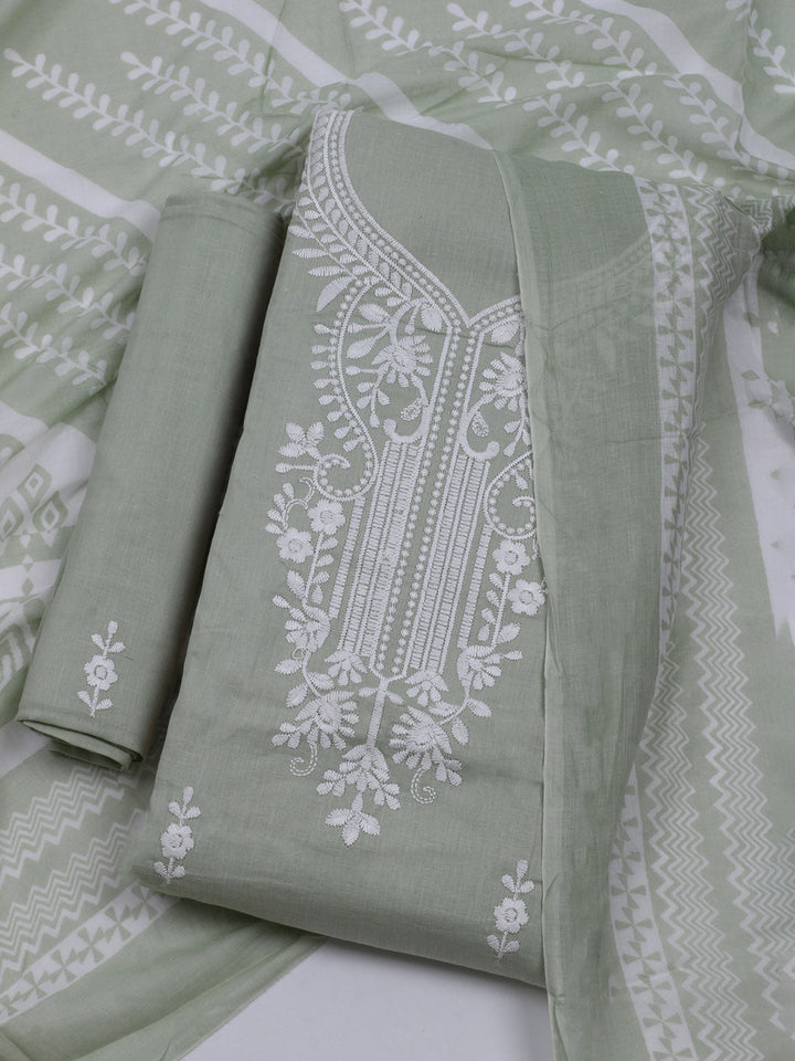 Neck Embroidered Cotton Blend Unstitched Suit With Dupatta