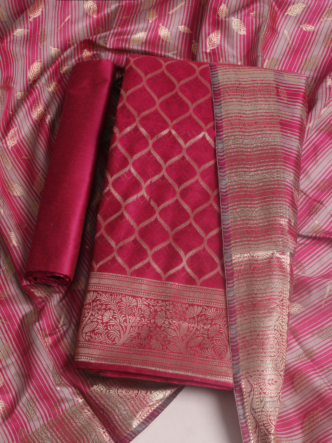 Woven Design Chanderi Unstitched Suit With Pant &amp; Dupatta