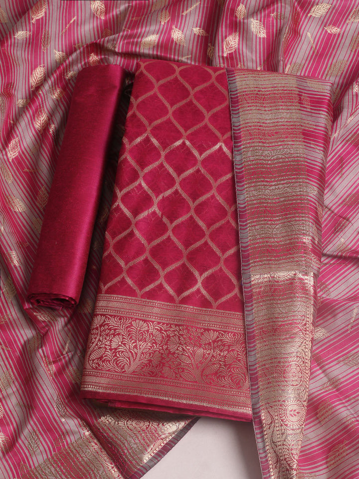 Woven Design Chanderi Unstitched Suit With Pant &amp; Dupatta