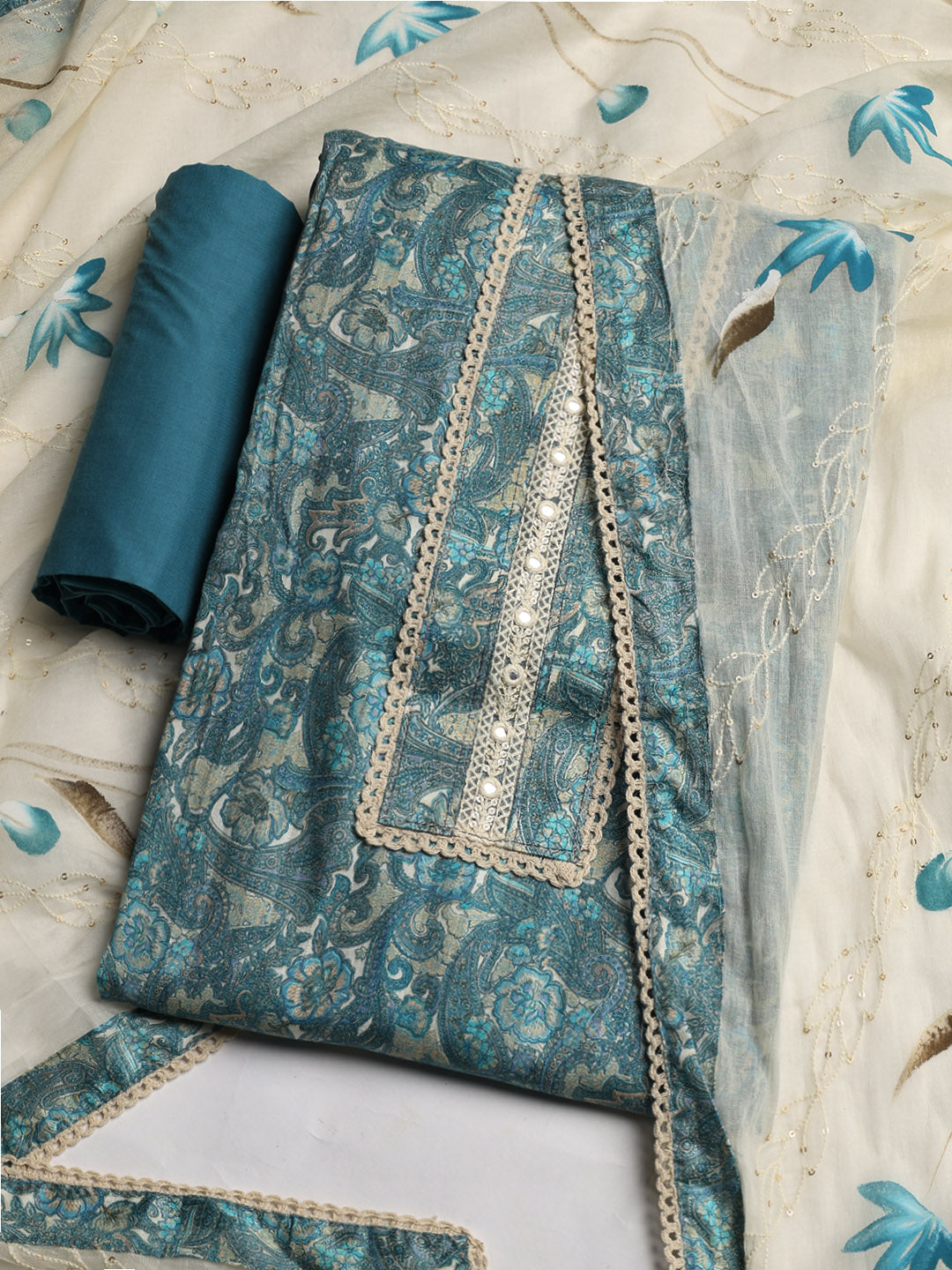 Embroidered Cotton Blend Unstitched Suit With Dupatta
