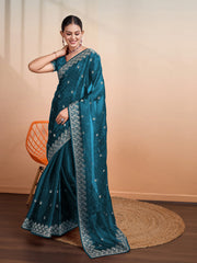 Embroidered Linen Blend Saree