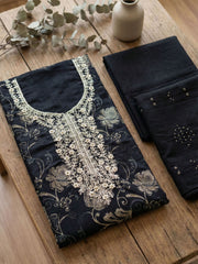Embroidered Cotton Blend Unstitched Suit With Pant & Dupatta