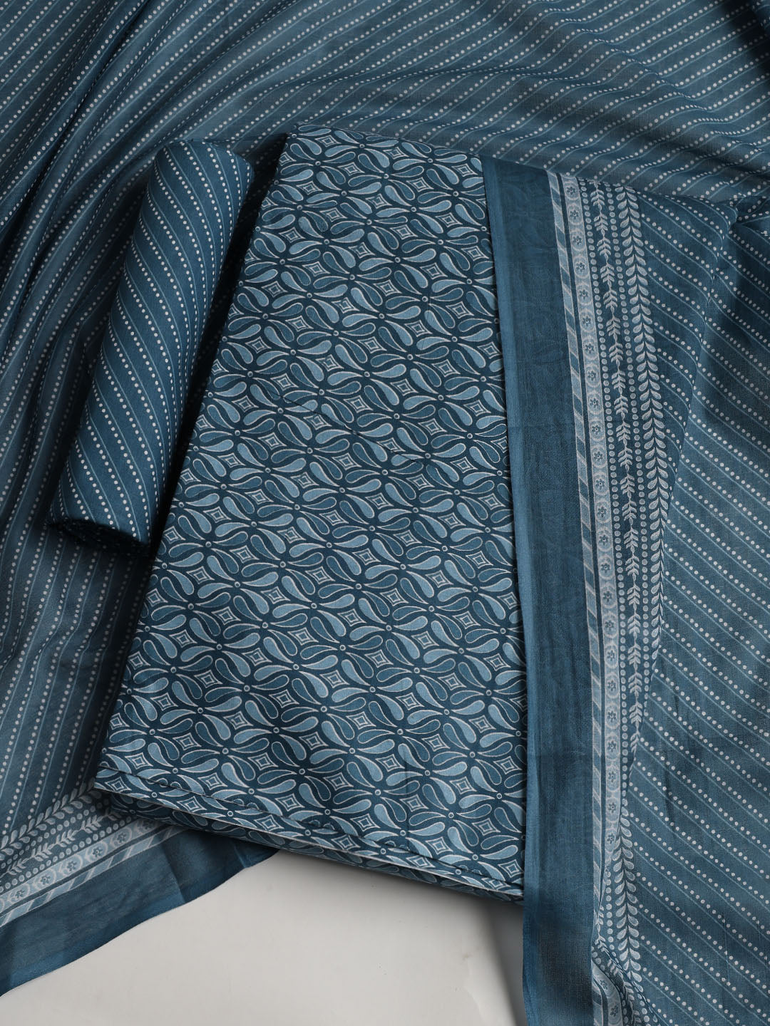 Printed Cotton Blend Unstitched Suit With Dupatta