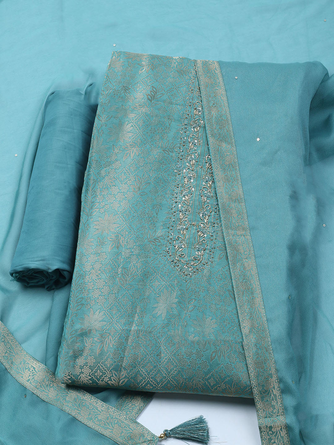 Brocade Chanderi Unstitched Suit With Dupatta