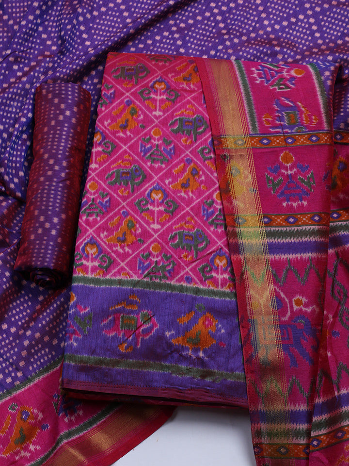 Woven Design Art Silk Unstitched Kurta With Pant &amp; Dupatta