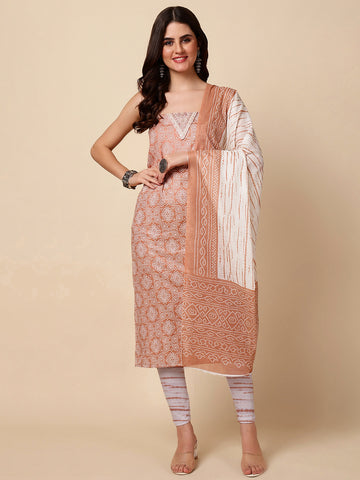 Neck Embroidered Printed Cotton Unstitched Suit Dupatta