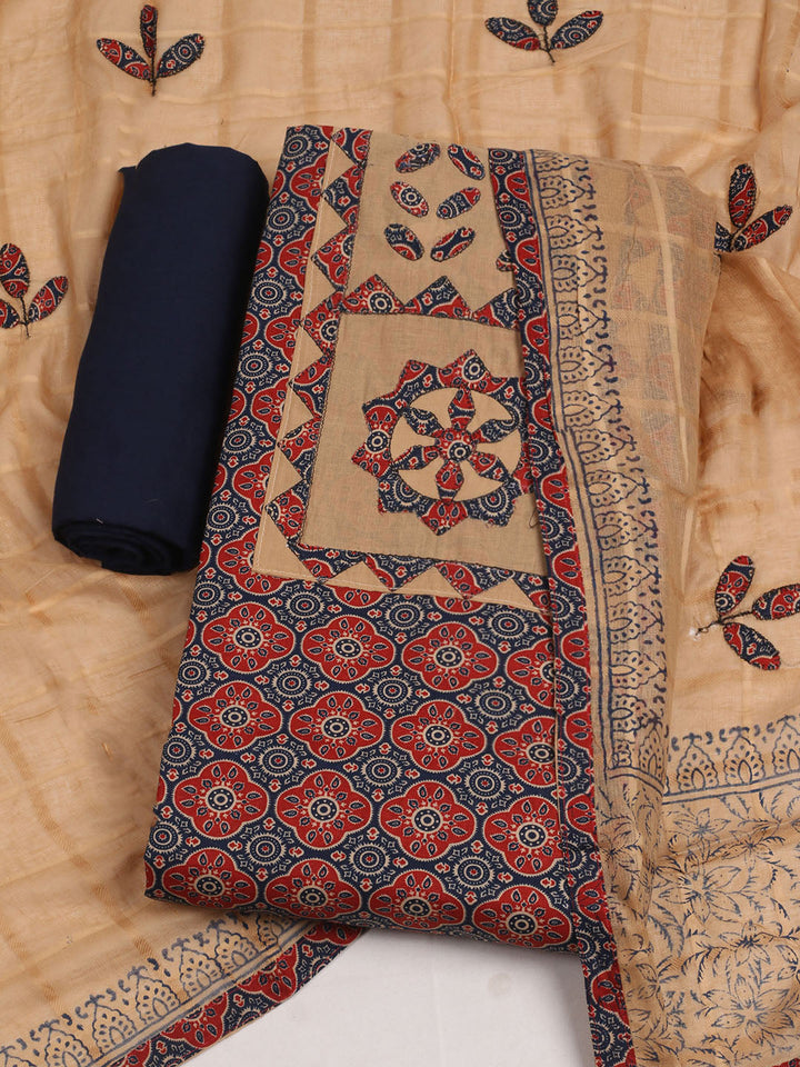 Printed Cotton Unstitched Suits Printed Suit With Pant &amp; Dupatta