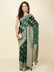 Zari Border Booti Satin Woven Saree