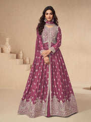 Embroidered Chinon Silk Gown With Plazzo & Dupatta