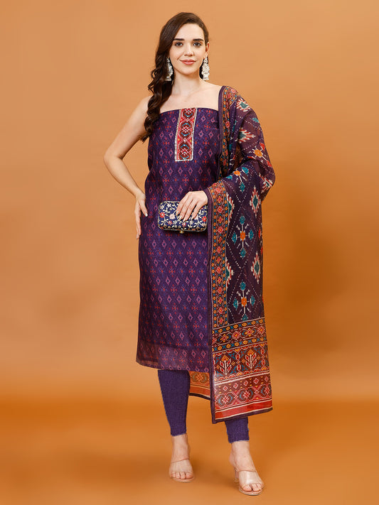 Printed Chanderi Unstitched Suit Piece With Dupatta