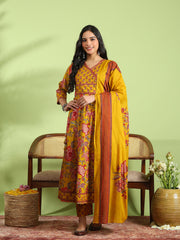 Printed Cotton Kurta With Pant & Dupatta