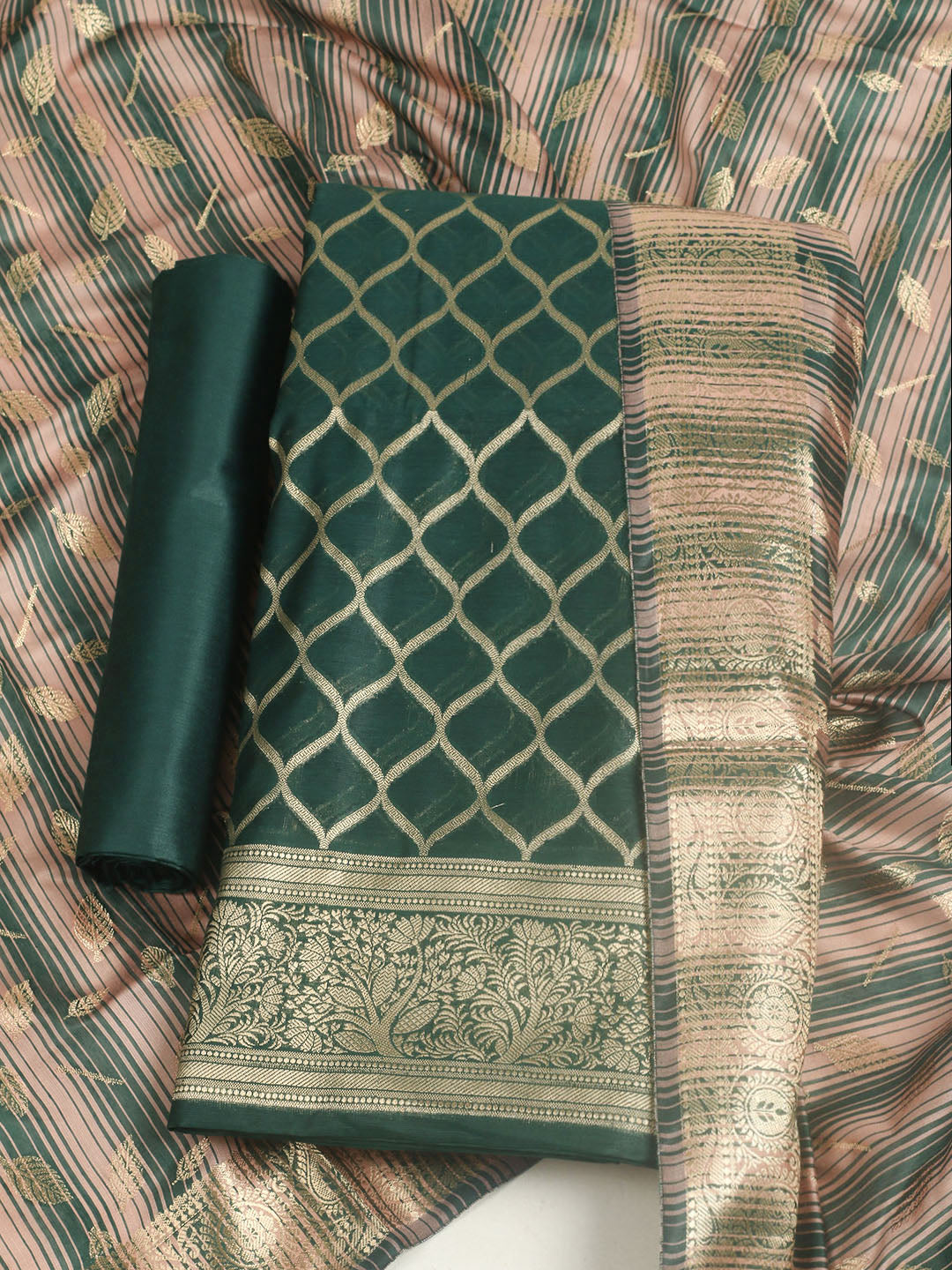 Woven Design Chanderi Unstitched Suit With Pant &amp; Dupatta