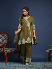 Embroidered Cotton Kurta With Pant & Dupatta