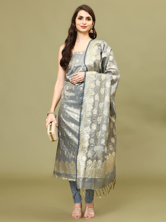 Woven Chanderi Unstitched Suit With Dupatta