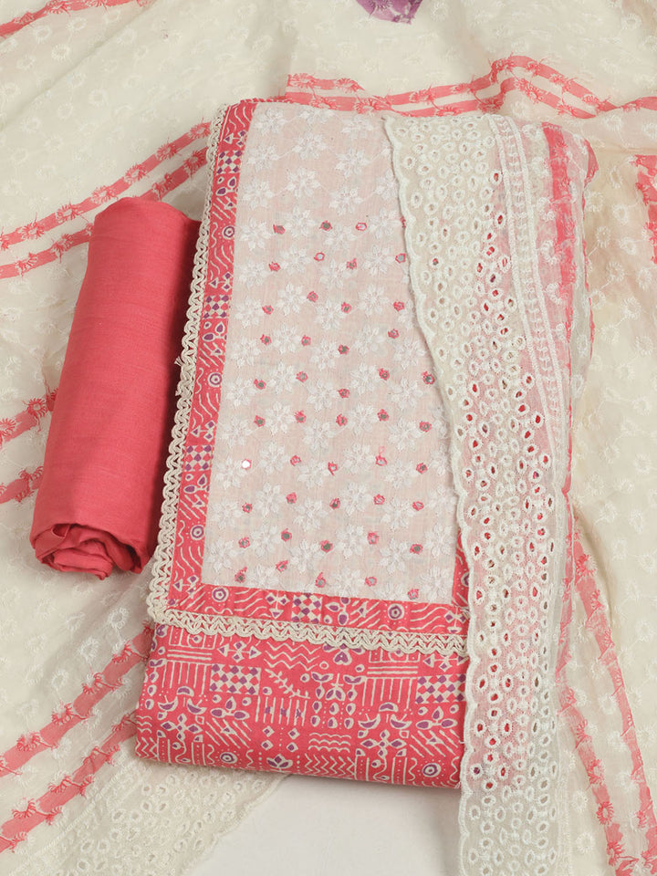 Printed Cotton Unstitched Suits Printed Suit With Pant &amp; Dupatta