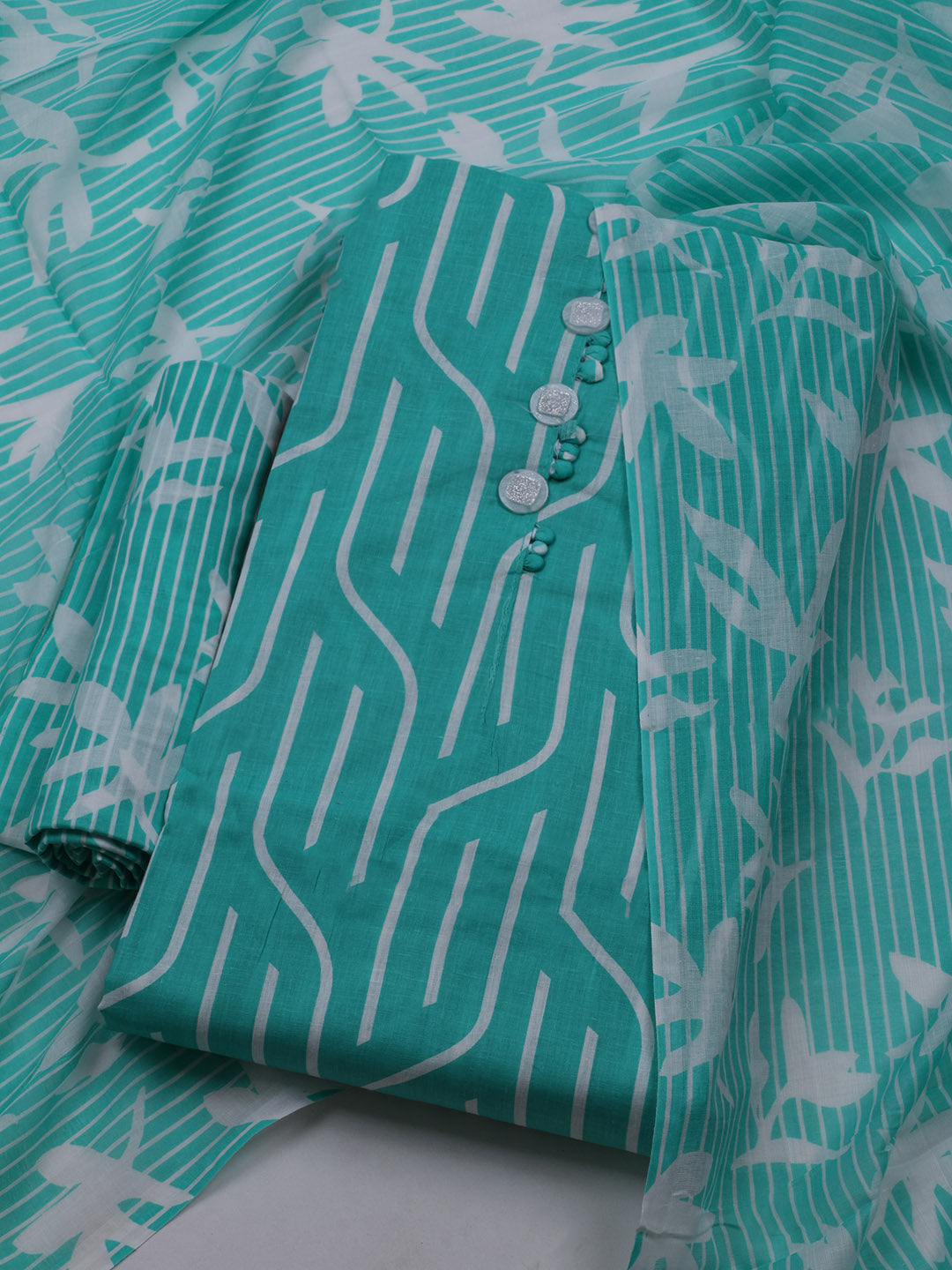 Printed Cotton Blend Unstitched Suit With Dupatta