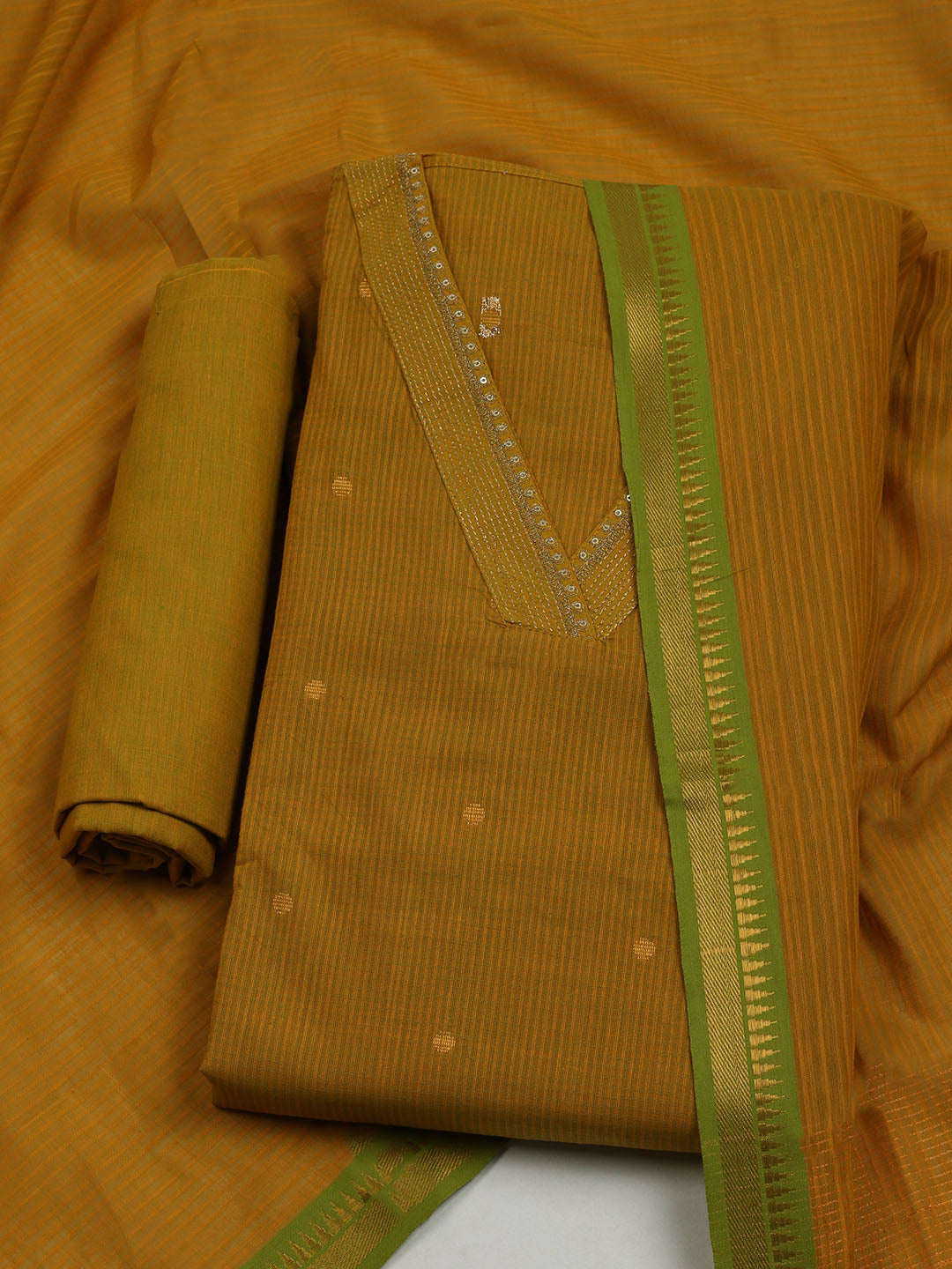 Neck Embroidered Cotton Blend Unstitched Suit With Dupatta