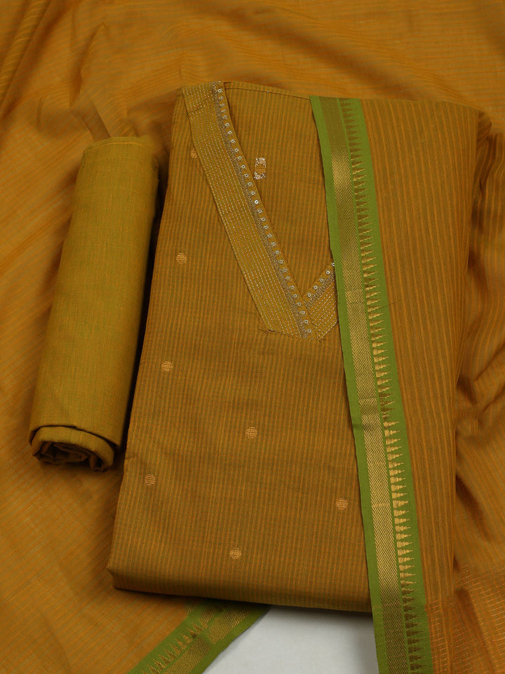 Neck Embroidered Cotton Blend Unstitched Suit With Dupatta