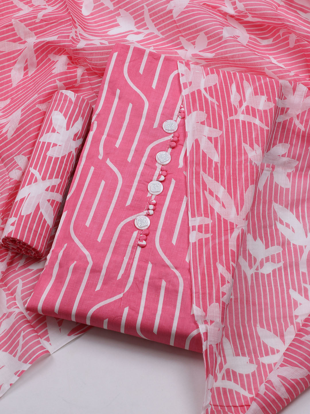 Printed Cotton Blend Unstitched Suit With Dupatta